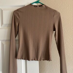 Chic Tan Ribbed Women's Blouse